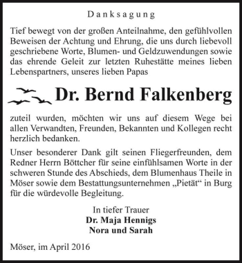 Traueranzeige von Dr. Bernd Falkenberg  von Magdeburger Volksstimme