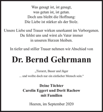 Traueranzeige von Dr. Bernd Gehrmann  von Magdeburger Volksstimme