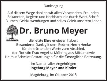 Traueranzeige von Dr. Bruno Meyer  von Magdeburger Volksstimme
