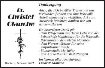 Traueranzeige von Dr. Christel Glauche  von Magdeburger Volksstimme