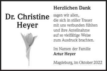 Traueranzeige von Dr. Christine Heyer  von Magdeburger Volksstimme