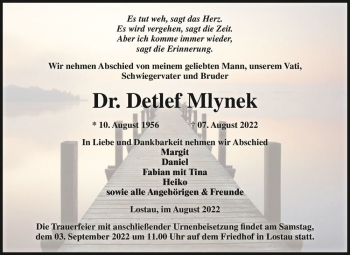 Traueranzeige von Dr. Detlef Mlynek  von Magdeburger Volksstimme