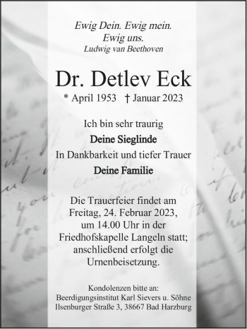 Traueranzeige von Dr. Detlev Eck  von Magdeburger Volksstimme
