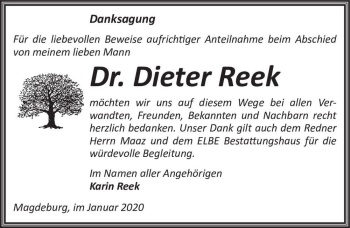 Traueranzeige von Dr. Dieter Reek  von Magdeburger Volksstimme