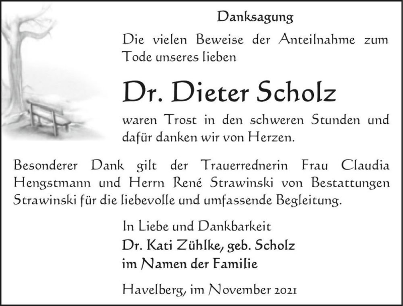  Traueranzeige für Dr. Dieter Scholz  vom 20.11.2021 aus Magdeburger Volksstimme