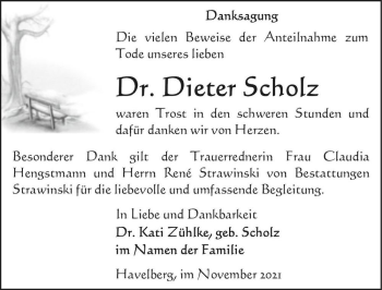 Traueranzeige von Dr. Dieter Scholz  von Magdeburger Volksstimme