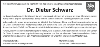 Traueranzeige von Dr. Dieter Schwarz  von Magdeburger Volksstimme