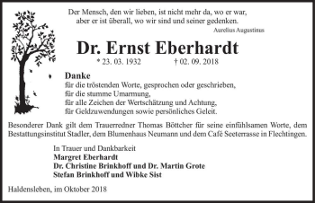 Traueranzeige von Dr. Ernst Eberhardt  von Magdeburger Volksstimme