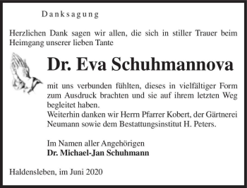 Traueranzeige von Dr. Eva Schuhmannova  von Magdeburger Volksstimme