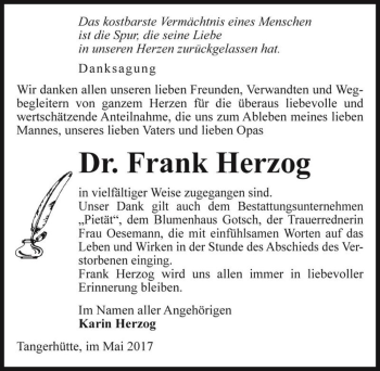 Traueranzeige von Dr. Frank Herzog  von Magdeburger Volksstimme