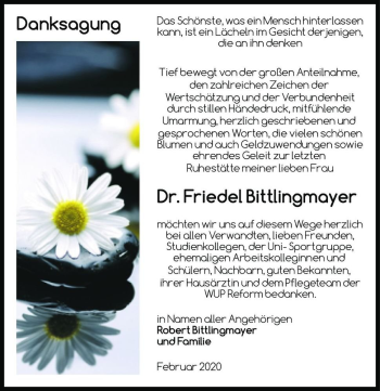 Traueranzeige von Dr. Friedel Bittlingmayer  von Magdeburger Volksstimme