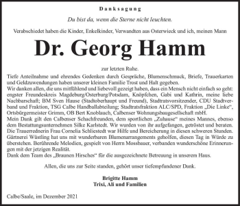 Traueranzeige von Dr. Georg Hamm  von Magdeburger Volksstimme