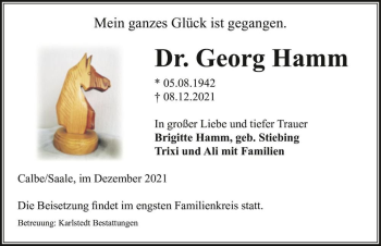 Traueranzeige von Dr. Georg Hamm  von Magdeburger Volksstimme