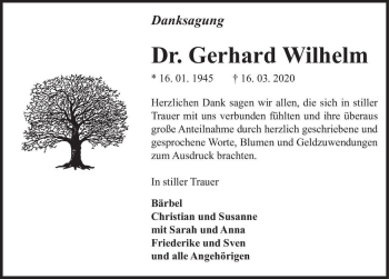 Traueranzeige von Dr.Gerhard Wilhelm  von Magdeburger Volksstimme