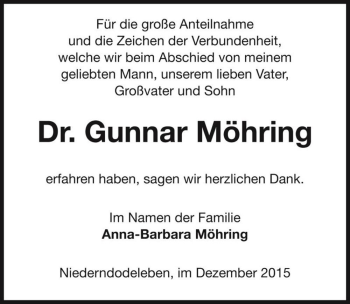 Traueranzeige von Dr. Gunnar Möhring  von Magdeburger Volksstimme