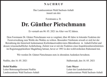Traueranzeige von Dr. Günther Pietschmann  von Magdeburger Volksstimme