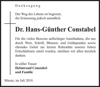 Traueranzeige von Dr. Hans-Günther Constabel  von Magdeburger Volksstimme