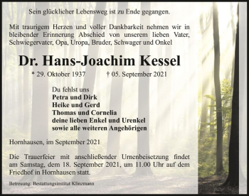Traueranzeige von Dr. Hans-Joachim Kessel  von Magdeburger Volksstimme