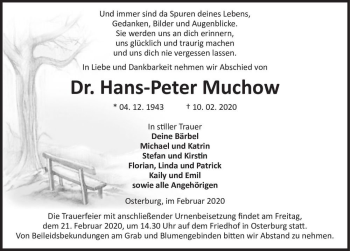 Traueranzeige von Dr. Hans-Peter Muchow  von Magdeburger Volksstimme