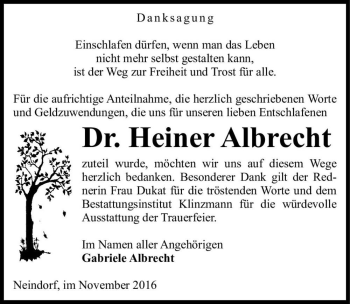 Traueranzeige von Dr. Heiner Albrecht  von Magdeburger Volksstimme