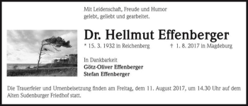 Traueranzeige von Dr. Hellmut Effenberger  von Magdeburger Volksstimme