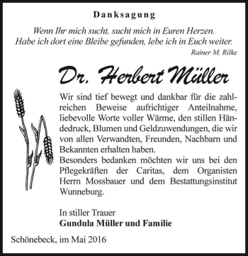 Traueranzeige von Dr. Herbert Müller  von Magdeburger Volksstimme