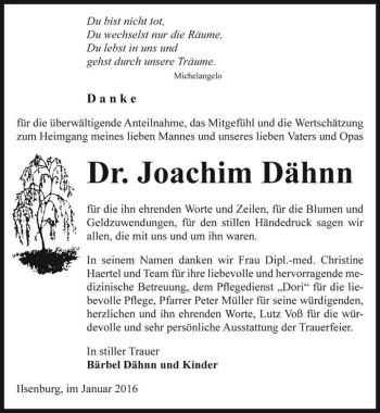 Traueranzeige von Dr. Joachim Dähnn  von Magdeburger Volksstimme