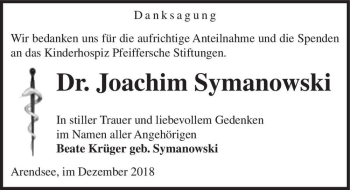 Traueranzeige von Dr. Joachim Symanowski  von Magdeburger Volksstimme