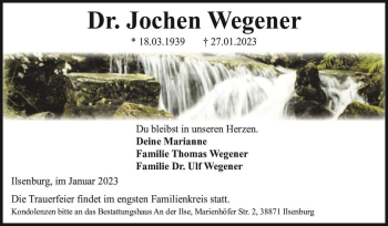 Traueranzeige von Dr. Jochen Wegener  von Magdeburger Volksstimme