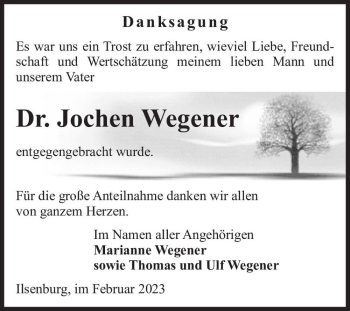 Traueranzeige von Dr. Jochen Wegener  von Magdeburger Volksstimme
