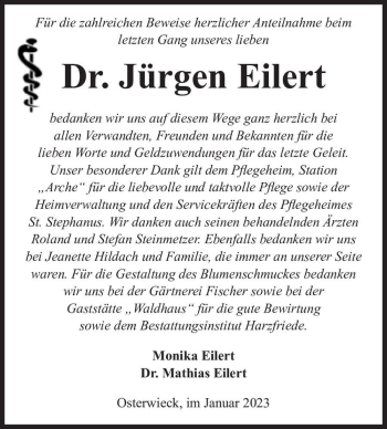 Traueranzeige von Dr. Jürgen Eilert  von Magdeburger Volksstimme