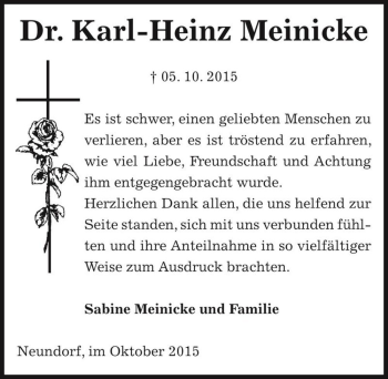 Traueranzeige von Dr. Karl-Heinz Meinicke  von Magdeburger Volksstimme