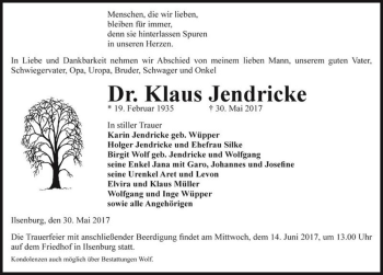 Traueranzeige von Dr. Klaus Jendricke  von Magdeburger Volksstimme