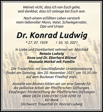 Traueranzeige von Dr. Konrad Ludwig  von Magdeburger Volksstimme