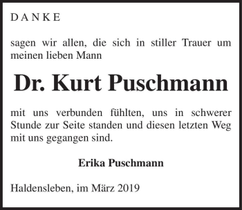 Traueranzeige von Dr. Kurt Puschmann  von Magdeburger Volksstimme