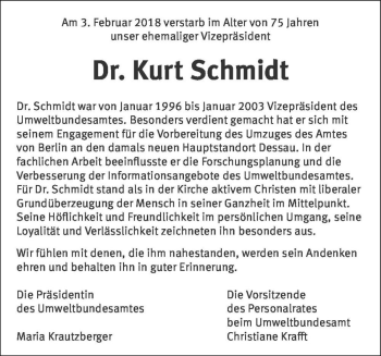Traueranzeige von Dr. Kurt Schmidt  von Magdeburger Volksstimme