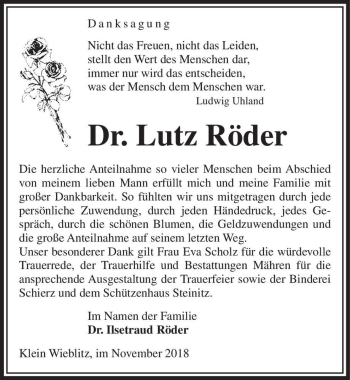Traueranzeige von Dr. Lutz Röder  von Magdeburger Volksstimme