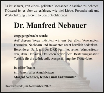 Traueranzeige von Dr. Manfred Nebauer  von Magdeburger Volksstimme