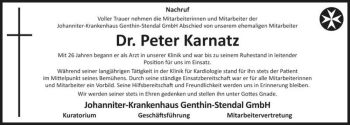 Traueranzeige von Dr. Peter Karnatz  von Magdeburger Volksstimme