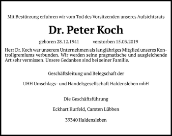 Traueranzeige von Dr. Peter Koch  von Magdeburger Volksstimme