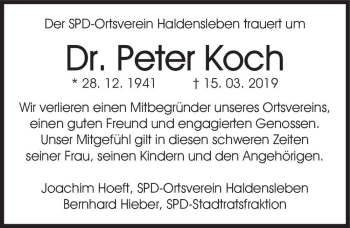 Traueranzeige von Dr. Peter Koch  von Magdeburger Volksstimme