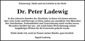 Traueranzeige von Dr. Peter Ladewig  von Magdeburger Volksstimme