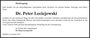 Traueranzeige von Dr. Peter Leciejewski  von Magdeburger Volksstimme