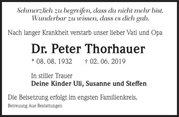 Traueranzeige von Dr. Peter Thorhauer  von Magdeburger Volksstimme