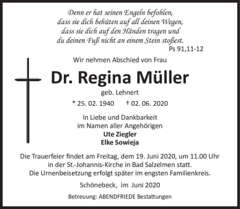 Traueranzeige von Dr. Regina Müller (geb. Lehnert)  von Magdeburger Volksstimme