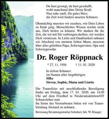 Traueranzeige von Dr. Roger Röppnack  von Magdeburger Volksstimme