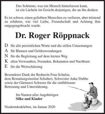 Traueranzeige von Dr. Roger Röppnack  von Magdeburger Volksstimme