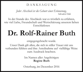 Traueranzeige von Dr. Rolf-Rainer Buth  von Magdeburger Volksstimme