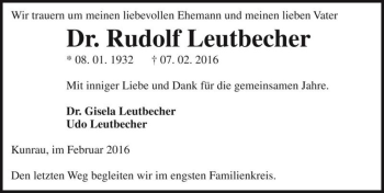 Traueranzeige von Dr. Rudolf Leutbecher  von Magdeburger Volksstimme