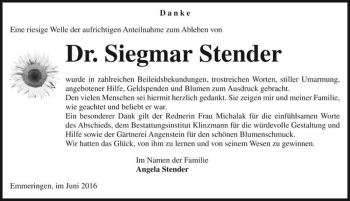 Traueranzeige von Dr. Siegmar Stender  von Magdeburger Volksstimme
